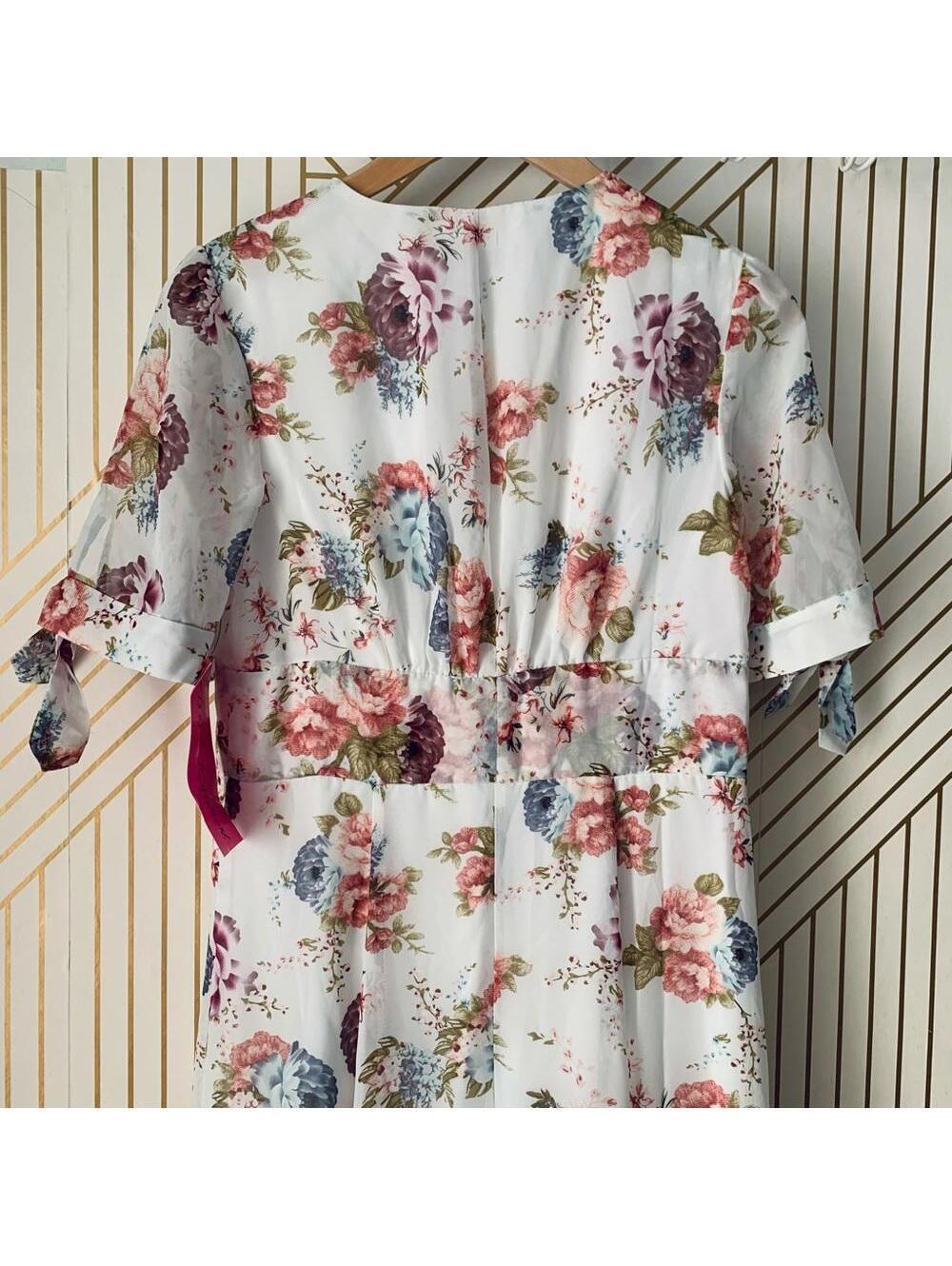 Betsey Johnson NWT Tie Sleeve Full Bloom Floral Flowers Chiffon Maxi Dress 6 - Picture 5 of 8